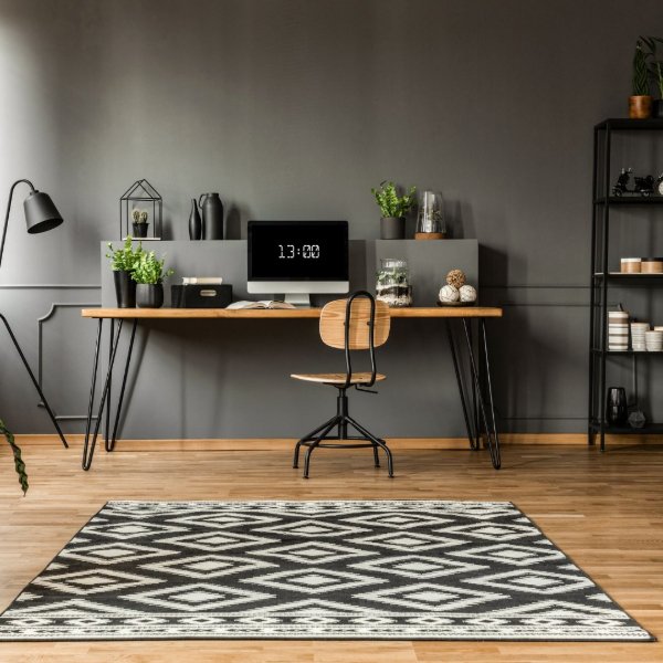 Home office with wood-look flooring