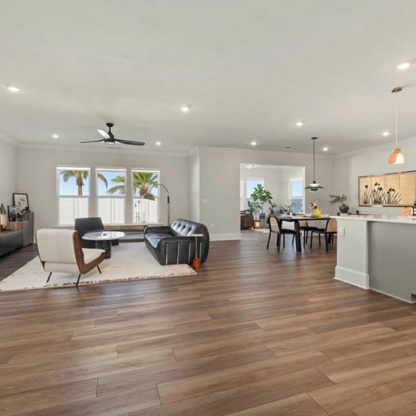 Wood flooring in an open concept home