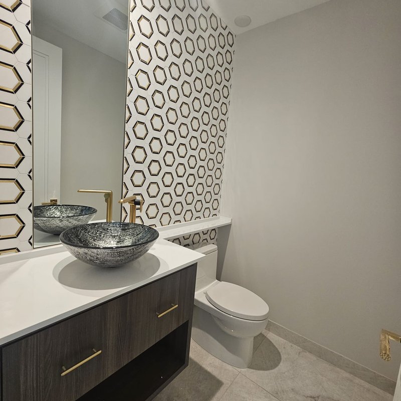 Geometric tile bathroom wall